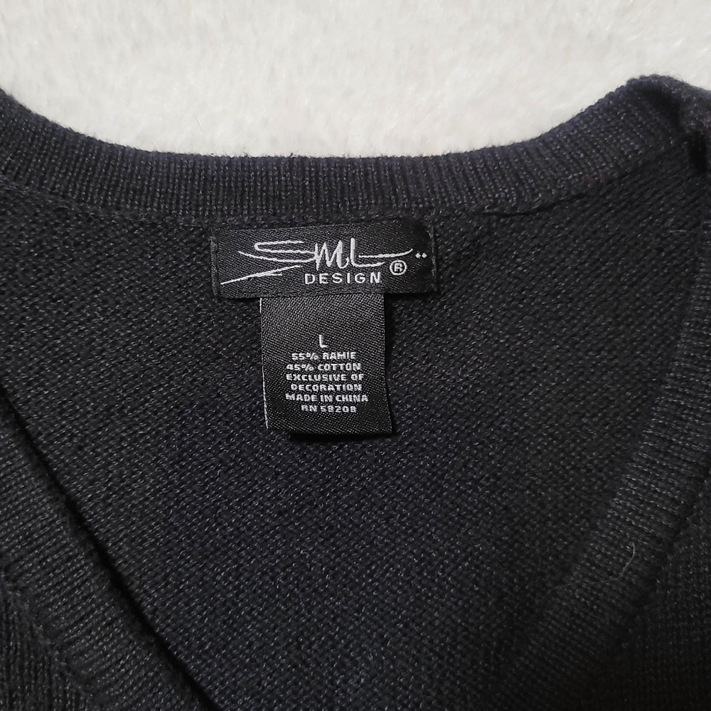 Vintage Festive Polar Bears Sweater Cotton Ramie Cardigan In Black Sz L - Picture 2 of 5